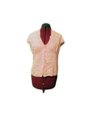 Ratio Blouse Pink Women’s Size 10 Pleated Button-Up Eyelet Trim Shirt